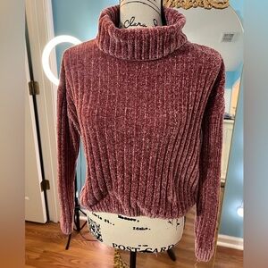 Hippie Rose Pink Velvet Ribbed Turtleneck Sweater